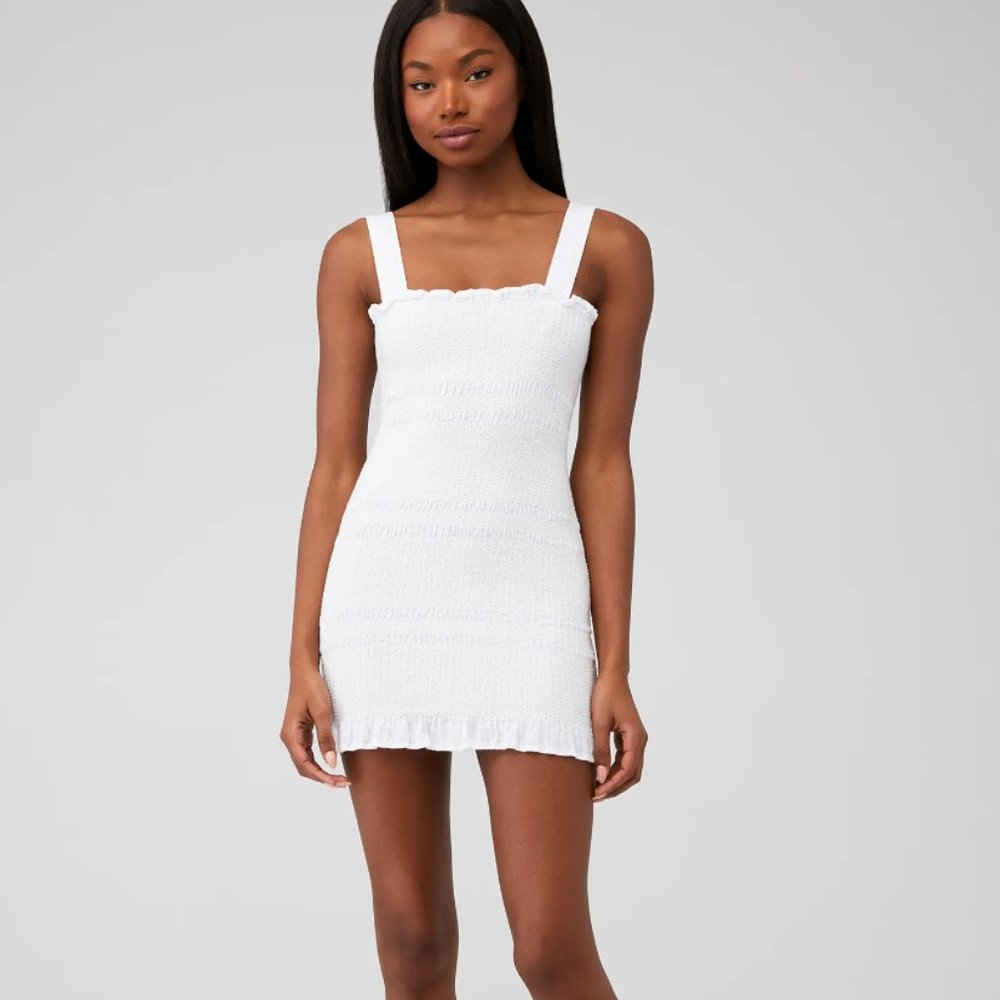 White Cotton Mini Shoulder Dress